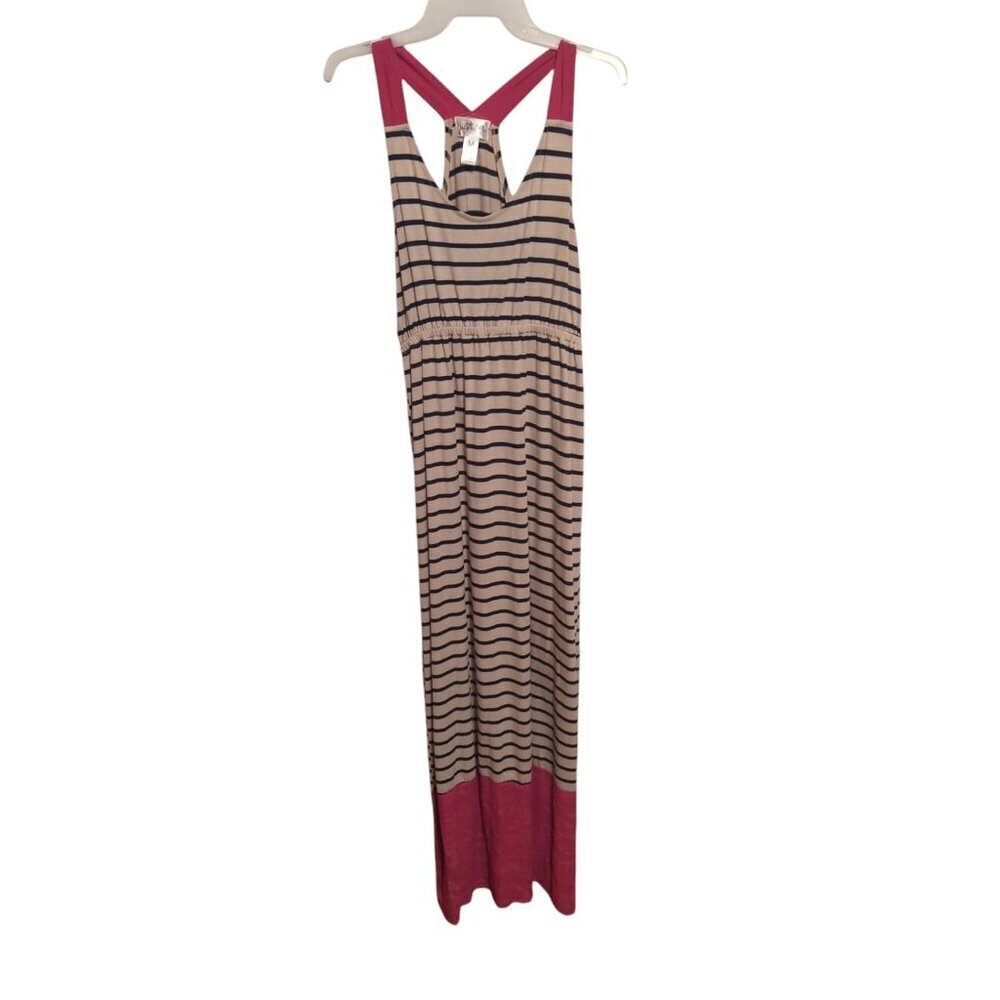 Just Be Womens Maxi Dress Size M Sundress Pink Blue Racer Back Elastic Waist NWT